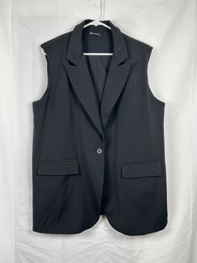 PrettyGarden Black Blazer Vest Size XL One Button Sleeveless Jacket